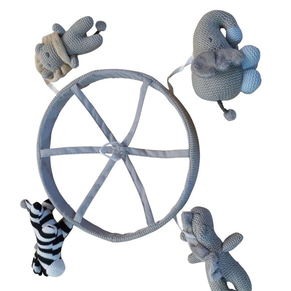 Pottery Barn Kid Lion Giraffe Elephant Knitted Hanging Mobile Toys Nursery Decor - Picture 4 of 5